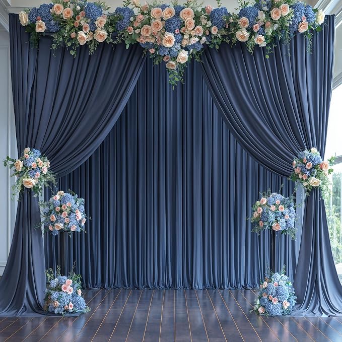 10x12 Navy Blue Backdrop Curtains for Wedding Party Wrinkle Free Backdrops Curtain Drapes Fabric Decorations Photo Back Drop Cloth for Baby Shower Photography Stage Reception 5ft x 12ft,2 Panels - Image 3