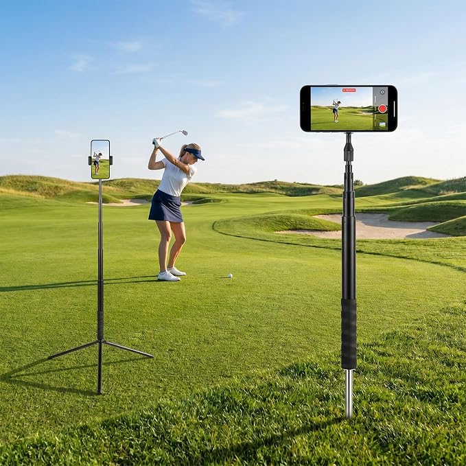 Ground Golf Monopod and Tripod Phone Holder Stand with Spike Stake, 46" Extendable Selfie Stick & Universal 1/4" Screw - Record Stable Hands-Free Golf Swing Videos for magsafe and All Smartphones - Image 2