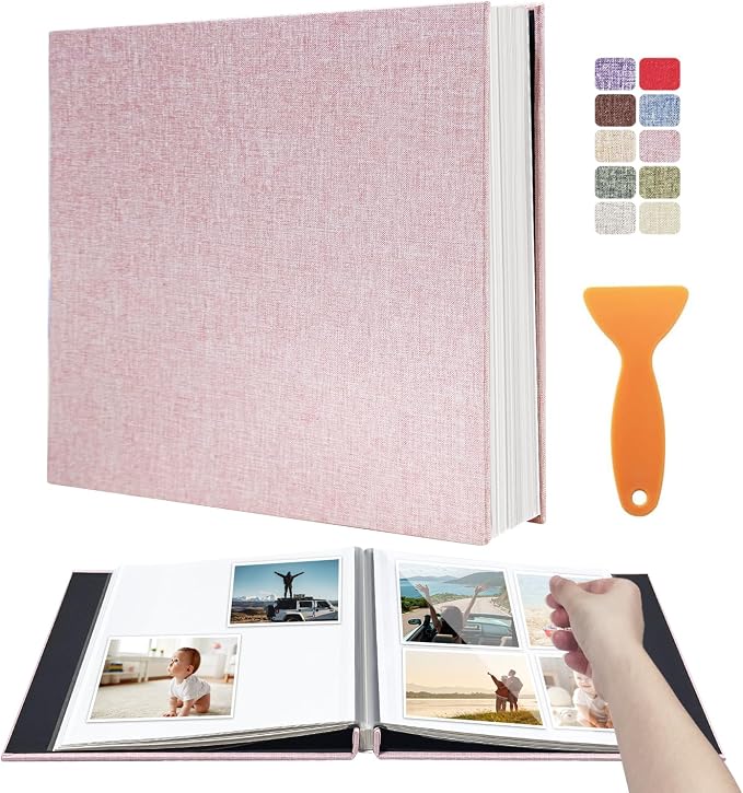 Large Photo Album Self Adhesive Scrapbook Album for 4×6 8×10 Pictures DIY Magnetic Linen Cover Album 40 Pages for Family Wedding Gifts with Metal Pen and Plastic Board by HenPisen