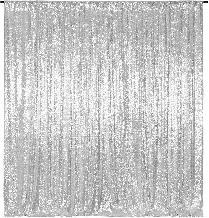 Poise3EHome Silver Backdrop,8FT x 10FT Silver Sequin Photography Backdrop Curtain for Party Decoration by Poise3EHome
