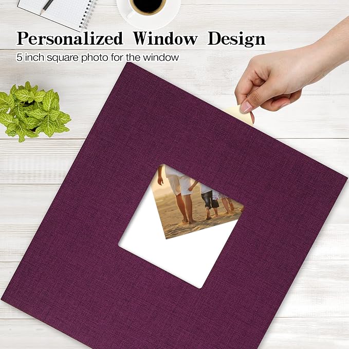 potricher Photo Album 4x6 Pictures, 1000 Pockets, Linen Cover, Purple | Linen Cover, Front Window, Large Capacity 4x6 Picture Albums, Photo Book for Family, Wedding, Anniversary, Baby, Keepsake - Image 2
