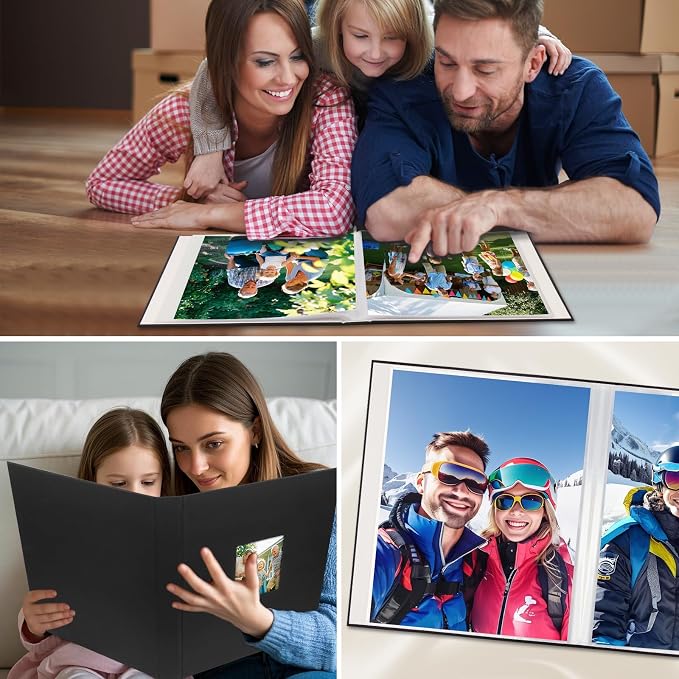 11x14 Photo Album Holds 64 Photos, Linen Cover Art Portfolio 11x14, Photo Album Art Portfolio Folder with Clear Plastic Sleeves for Kids & Artists Artwork Drawing, Black - Image 9