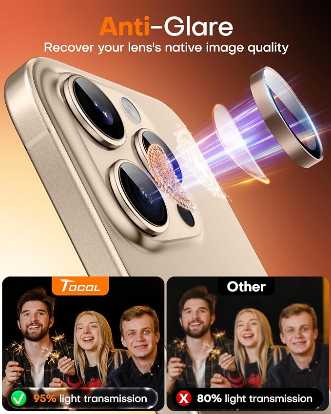 TOCOL for iPhone 14 Pro Max Camera Lens Protector/iPhone 14 Pro Camera Lens Protector Tempered Glass HD Individual Scratch Resistant Cover Accessories Case Friendly 2 Pack（Rose Gold） - Image 6