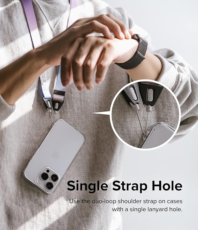 Ringke Phone Lanyard for iPhone 17 Pro Max and Most Smartphones [One-Touch Buckle] Shoulder Strap Adjustable Sturdy Universal Phone Crossbody Neck Lanyard for Travel Essentials - Aurora - Image 6