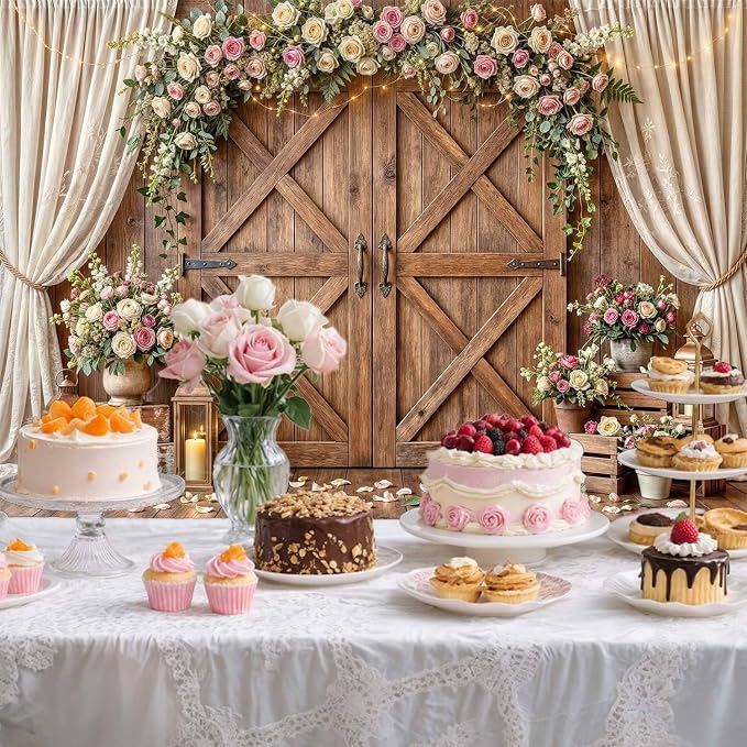 20x10ft Wedding Backdrop Rustic Floral Flower Wooden Wall Backdrop Bridal Baby Shower Ceremony Photography Background Shabby Chic Countryside Western Anniversary Wedding Party Birthday Photo Prop - Image 5