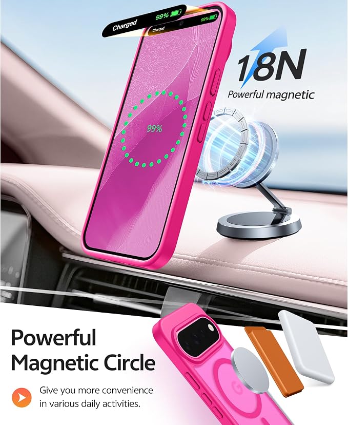 FNTCASE for Google Pixel 11 Pro Case / Pixel 11 Case, with Screen Protector | Fit for Magsafe, Translucent Matte, 14FT Military Grade Drop Protection, Shockproof Protective Phone Cover, Hot Pink - Image 3