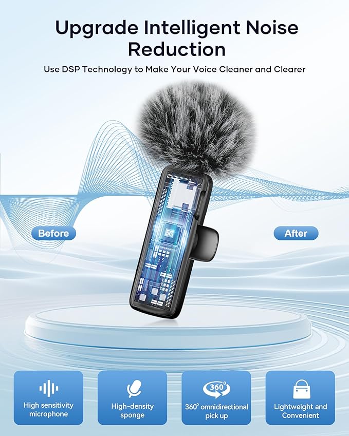 Wireless Microphone for iPhone iPad and Android Phone, 2 Pack Wireless Lavalier Lapel Mic with Noise Reduction, Plug and Play Mini Microphone for Video Recording Interview Podcast YouTube TikTok Vlog - Image 5