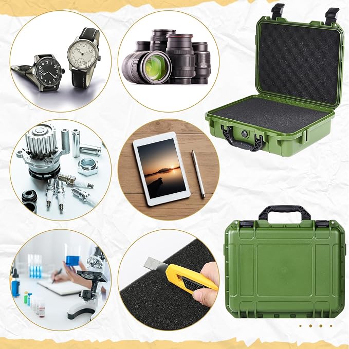 Relaxweex 1 Pcs Waterproof Hard Case with DIY Customizable Foam Insert Portable Protective Case with Knife for Camera Drones Equipments Tools Test Instruments(Green,11.3 x 8.7 x 4.2 Inch) - Image 7