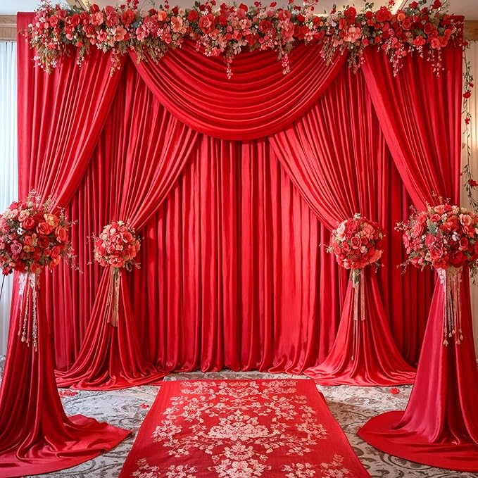 4 Panels Red Backdrop Curtains for Wedding Party Wrinkle Free Backdrops Curtain Drapes Fabric Decorations Photo Back Drop Cloth for Baby Shower Photography Stage Reception 20ft(W) x 12ft(H) - Image 4
