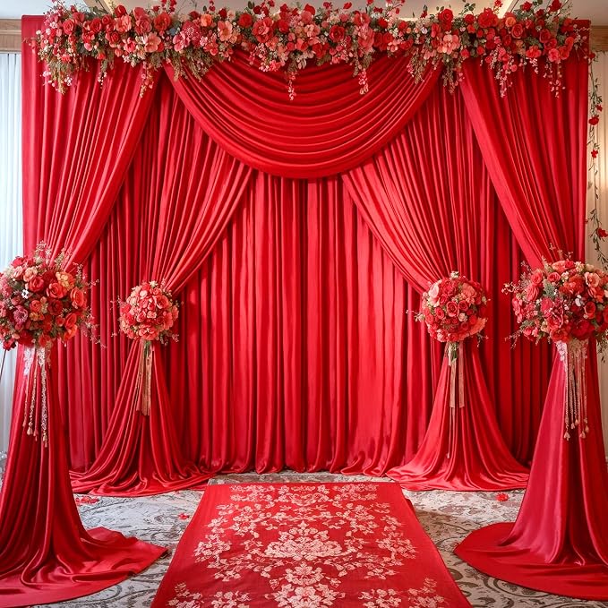 6 Panels Red Backdrop Curtains for Wedding Party Wrinkle Free Backdrops Curtain Drapes Fabric Decorations Photo Back Drop Cloth for Baby Shower Photography Stage Reception 30ft(W) x 12ft(H) - Image 3