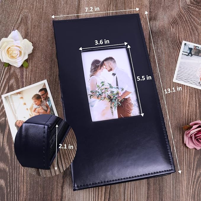 RECUTMS Photo Albums 4x6 Photos 300 Pocket PU Leather Album for Baby Blue | Black Pages, Horizontal Pockets, Slip in Picture, Small Album for Family, Wedding Travel Graduation Book, DIY Cover Window - Image 2