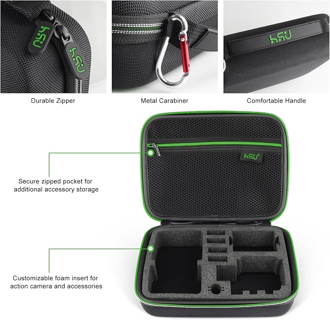 HSU Protective Carrying Case Compatible with Go Pro Hero | 13, 12, 11, 10, 9, 8, 7, 6, 5 and Accessories, Light and Medium Security Bag, Compact and Safe Action Camera Travel Storage - Image 4