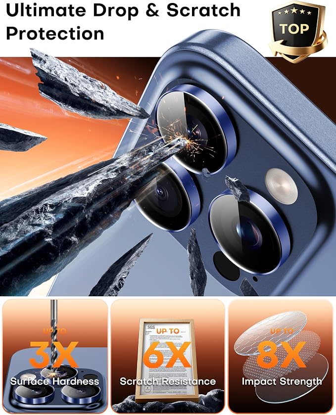 TOCOL for iPhone 15 Pro Max Camera Lens Protector/iPhone 15 Pro Camera Lens Protector Tempered Glass HD Individual Scratch Resistant Cover Accessories Case Friendly 2 Pack（Dark Blue） - Image 4