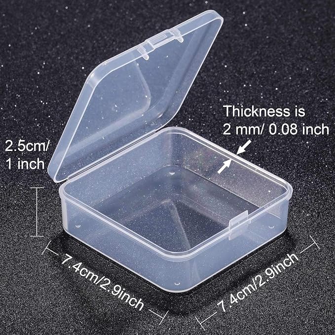 SATINIOR 12 Pack Clear Plastic Beads Storage Containers Box with Hinged Lid for Beads and More (2.9 x 2.9 x 1 Inch) - Image 3