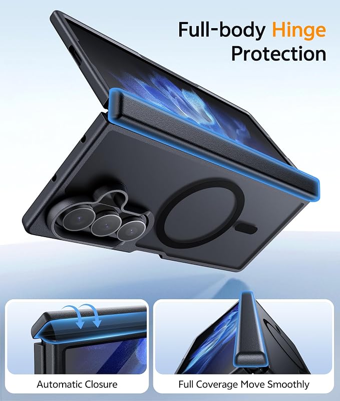 FNTCASE for Samsung Galaxy Z Fold 7 Case, Hinge Protection, Fit for Magsafe | with Screen Protector, Translucent Matte Magnetic Back, 18FT Military Grade Drop Proof, Protective Phone Cover, Black - Image 3