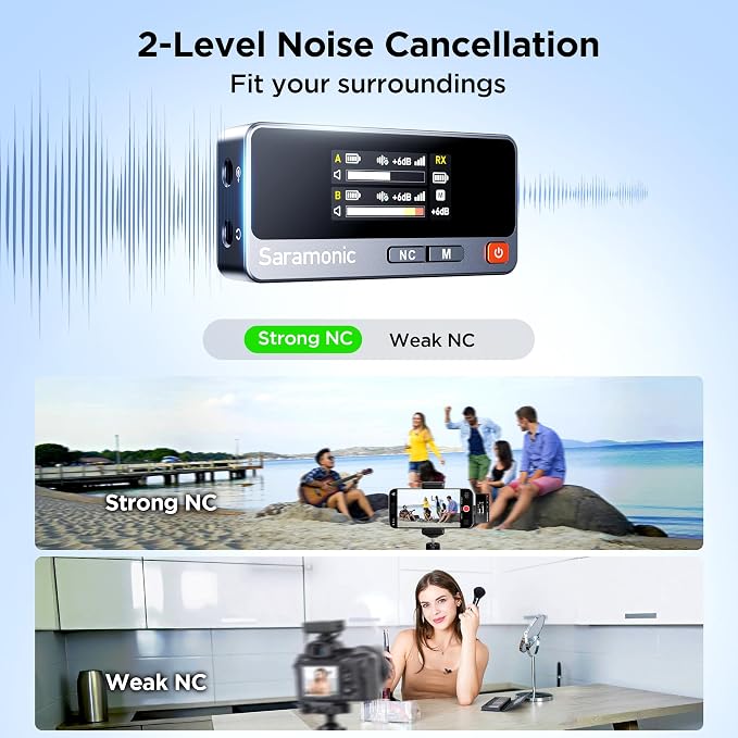 Saramonic Air Wireless Lavalier Microphones for for iPhone/Camera/Android/PC, Ultralight, 48kHz/24-bit,120dB Max SPL, 300m Range, Noise Cancelling, Lapel Microphone Wireless for Vlogging - Image 3