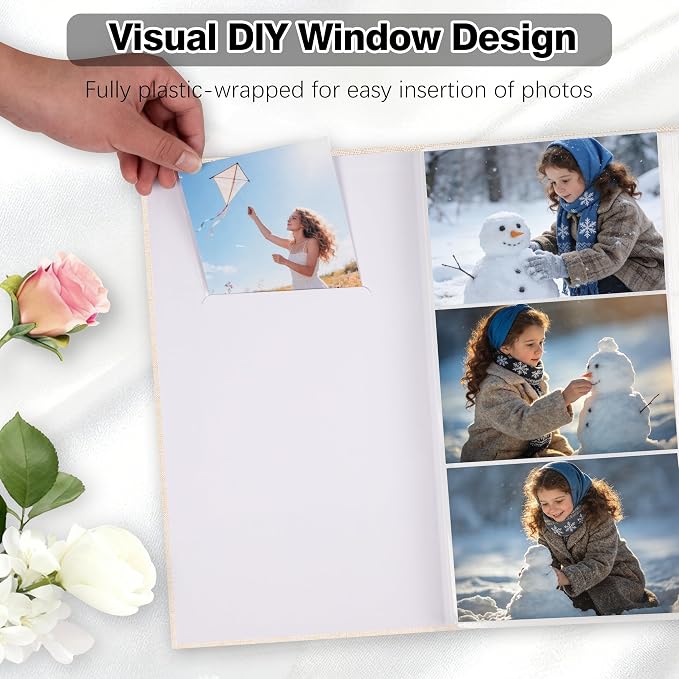 Aevdor 4x6 Photo Album, Holds 300 Photos, Linen Cover with Window, Beige | Linen Hardcover, Slip-In Pockets, Acid-Free & PVC-Free, Store Wedding Baby Vacation Memories - Image 4