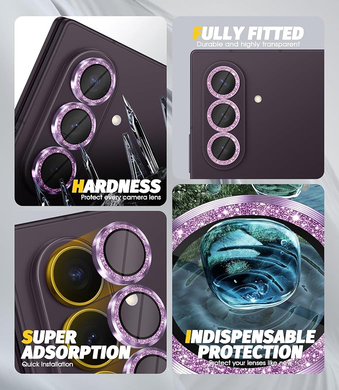 Orzero (2 Sets) Camera Lens Protector for Samsung Galaxy Z Fold 8 Ultra, [EZ Install] [Case-Friendly] 9H Tempered Glass Bling Lens Cover Accessories, Military-Grade Shockproof, HD Clarity Anti-Glare - Glitter Purple - Image 2