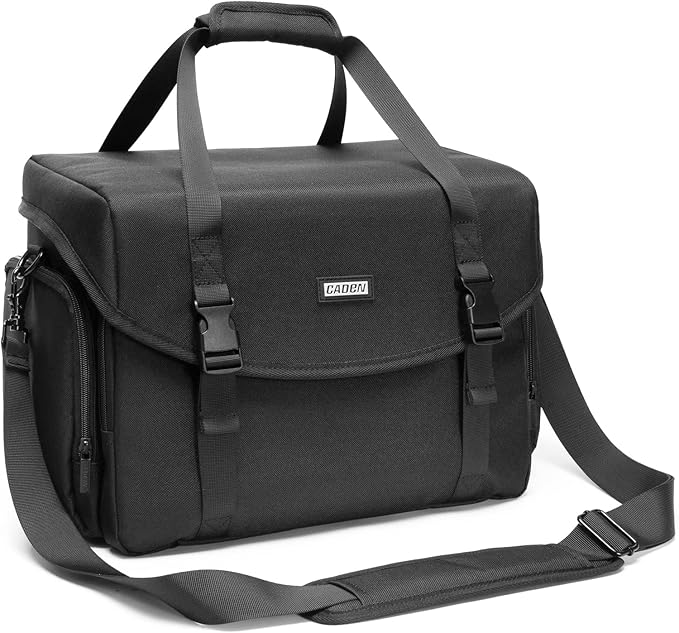 CADeN Camera Bag Case Shoulder Messenger Bag with Tripod Holder Compatible for Nikon, Canon, Sony, DSLR SLR Mirrorless Cameras Waterproof (Black, Large) by CADeN