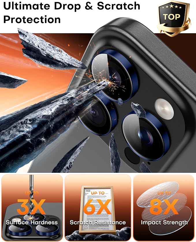 TOCOL for iPhone 14 Pro Max Camera Lens Protector/iPhone 14 Pro Camera Lens Protector Tempered Glass HD Individual Scratch Resistant Cover Accessories Case Friendly 2 Pack（Dark Blue） - Image 4