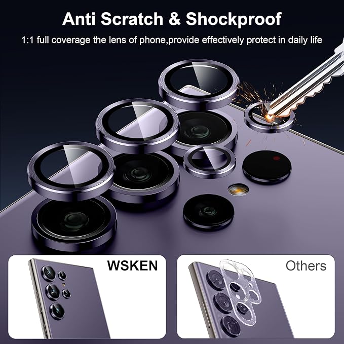 WSKEN for Samsung Galaxy S24 Ultra Camera Lens Protector - Ultra Thin | Case Friendly, 9H Shatterproof Tempered Glass, Anti Scratch Metal Circle, Camera Screen Protector Cover Accessories, Violet - Image 3