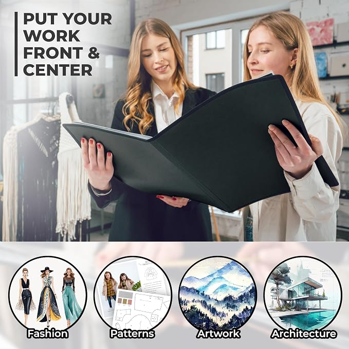 Dunwell 11x17 Art Portfolio Binder, 24-Sleeve, Black Mounting Paper, Black | 24 Clear Sleeves, Displays 48 Pages, Black Mounting Paper Included, Artwork Storage, Acid-Free Poly Protection - Image 6