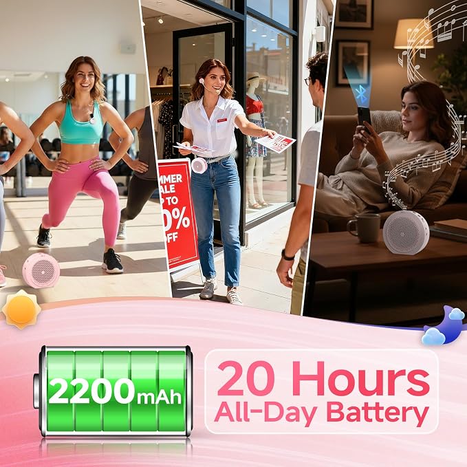 Moman Wireless Voice Amplifier with Lavalier Mic, 20H Battery 164ft Range Sensitive Pickup Noise Reduction PA System Bluetooth Portable Magnetic Charging Dock, Amplifier for Teacher Yoga Tour, Pink - Image 4