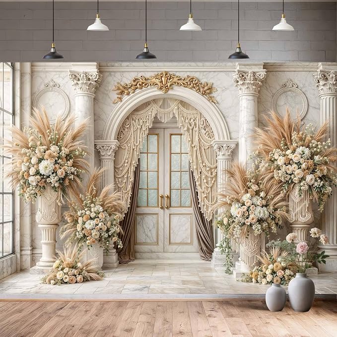 6X4ft European Retro Palace Backdrop Elegant Boho Flowers Photography Background Luxurious Dreamlike Wedding Bridal Shower Party Decoration Supplies Cake Table Photo Booth Studio Props - Image 3