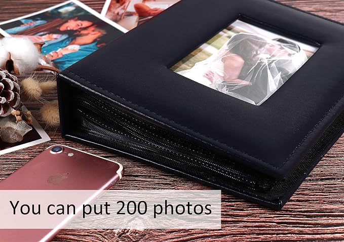 RECUTMS Adventure Photo Album, Blue, 6x4, 200 Photo Slots, Premium Leather Cover, Sleeves, Personalized, Suitable for Birthdays, Weddings, Parties | Black Page, Horizontal Pockets, Family Anniversary Birthday Memory Book, DIY Cover Window, Baby Photobo... - Image 3