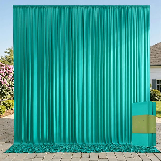 10ft x 10ft Wrinkle Free Turquoise Backdrop Curtains for Parties, Polyester Photo Backdrop Drapes 2 Panels 5x10ft for Wedding Mermaid Birthday Photography Background Party Backdrop by ENJOYYOURPARTY
