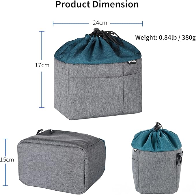 Selens Camera Bag for Backpack, Shockproof DLSR SLR Insert Case Bag | Water Resistant Protection Organizer Inner Bag for DSLR Mirrorless Camera, Lens, Cable and Other Photography Gear, Blue-Grey - Image 6