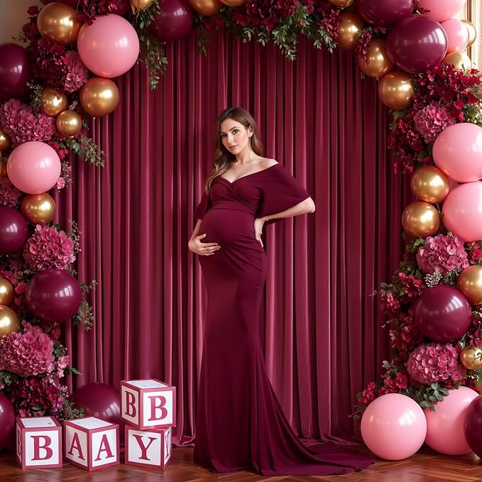 Burgundy Backdrop Curtains 6 Panels - Wrinkle-Free Polyester Photography Drapes for Baby Shower & Birthday Party - 24 X 10FT - Image 7