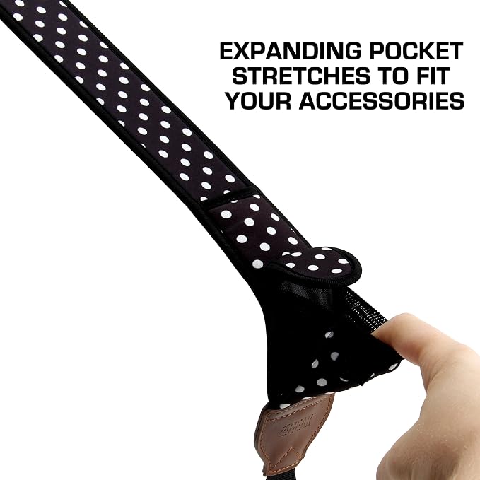 USA Gear TrueSHOT Camera Strap Neoprene Camera Straps - Padded Neck Strap, Pockets, and Quick Release Buckles - Compatible with Canon, Nikon, Sony and More DSLR and Mirrorless Cameras (Polka Dot) - Image 5