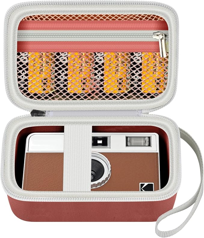 Film Camera Case for Kodak EKTAR H35 H35N Half Frame Film Camera | Camera and 35mm Film Rolls Storage, Mesh Pocket for Small Accessories, Travel and Home Organization; Large, Brown, Case Only by Grapsa