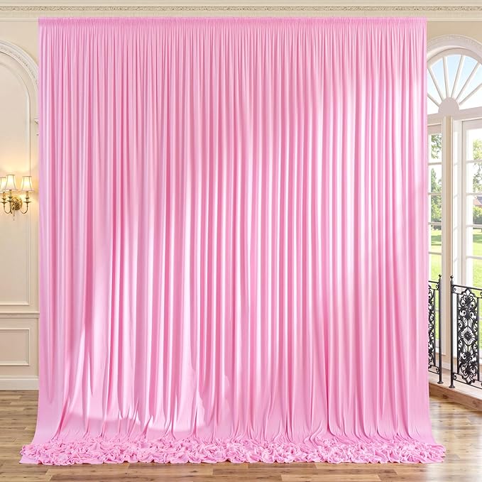 10ft x 10ft Wrinkle Free Pink Backdrop Curtains for Parties, Polyester Baby Pink Backdrop Drapes 2 Panels 5x10ft for Wedding Girl Birthday Party Photography Background by ENJOYYOURPARTY