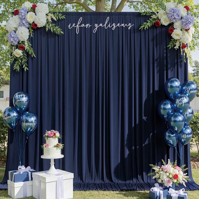 10x10ft Wrinkle Free Navy Blue Backdrop Curtains for Party Background, Silky Polyester Blue Photo Backdrop Drapes 2 Panels 5x10ft Back Drop Cloth Drapery for Wedding Birthday Photography Decor - Image 5