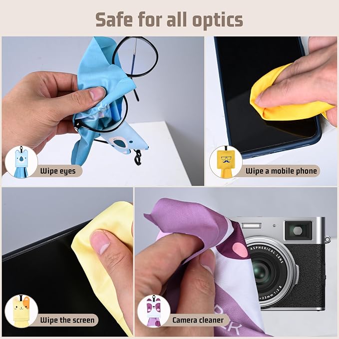 SEIBER Microfiber Glasses Cleaning Cloth with Pouch,Cute Pattern 6 Pack | Eye Glass Clothes for Eyeglass,Camera Lens,Phone & Screen,with Keychain,Portable for travel, home office and car - Image 3