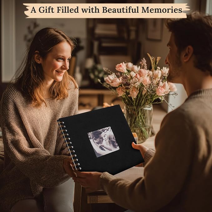 10"x10" Scrapbook Photo Album Linen Cover 20 Sheets 40 Pages White Paper | Black Hardcover Kraft White Pages Memory Book, for Travel Wedding Guest Book Christmas Baby Shower Fits 4x6 & Instant Photos - Image 6