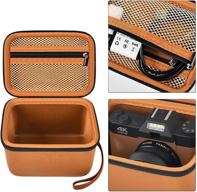 Comecase Vlogging Camera Case for Duluvulu/for VJIANGER 4K Digital Cameras | Mesh Pocket for Charging Cables and Batteries, Travel Storage for Vloggers, Parties and Camping (Brown) - Case Only - Image 4