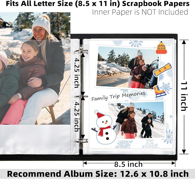 Vienrose Scrapbook Refill Pages 8.5x11, 50 Pack Heavyweight Clear Page Protectors for 3 Ring Binders, Top Loading Plastic Sleeves for Scrapbook Albums & Photo Storage (No Paper Inserts, Acid Free) - Image 2