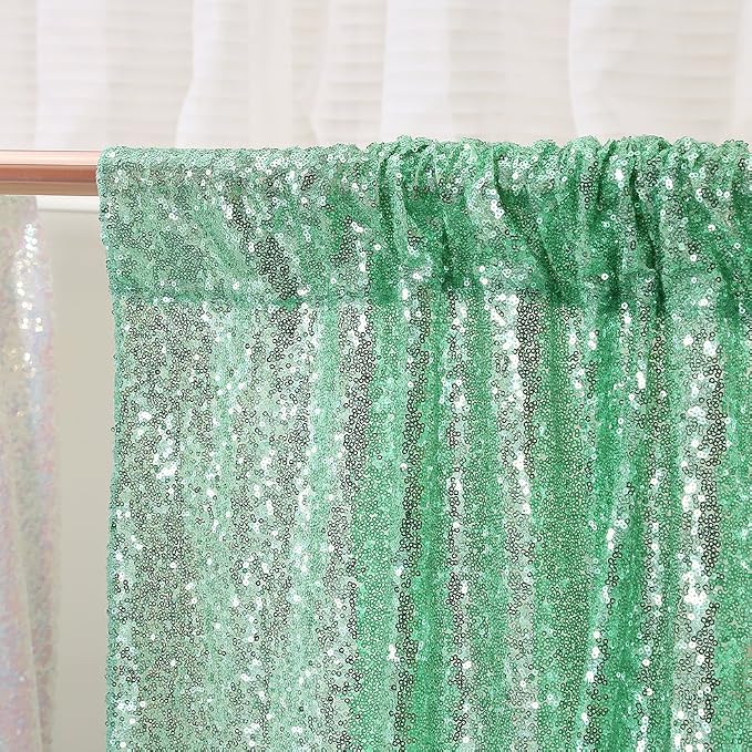 Poise3EHome Mint Green Sequin Backdrop, 10Ft x 10Ft Glitter Photography Background Curtains, Sequence Drapes for Party Baby Shower Wedding Birthday Christmas Thanksgiving Halloween Decoration - Image 3