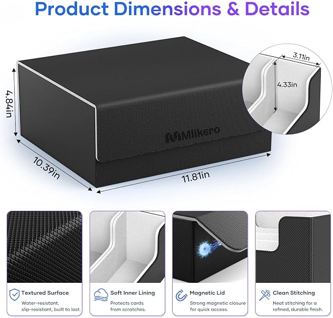 Mlikero Card Deck Case for Trading Cards 1800+, Trading Card Storage Box Fits Toploader and Magnetic Card Holder, Leather Magnetic Closure Deck Box Fit for MTG, TCG - Image 6