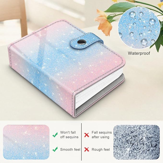 Fintie Mini Photos Album Book for 2x3 Inch Films - 52 Pockets Small Albums | For Fujifilm Instax Mini, Polaroid Hi-Print Pictures, Portable Kpop Photocard Holder, Travel Memory Book, Glitter Blue/Pink - Image 5