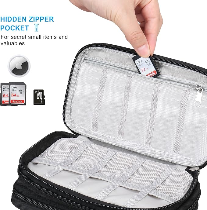 Lacdo USB Flash Drive Case with Labels, USB Case Organizer Thumb Drive Holder Portable Storage Bag Large Capacity for 20 SanDisk/Samsung Flash Drives Jump Drive Memory Stick, SD Card, Cable, Black - Image 4
