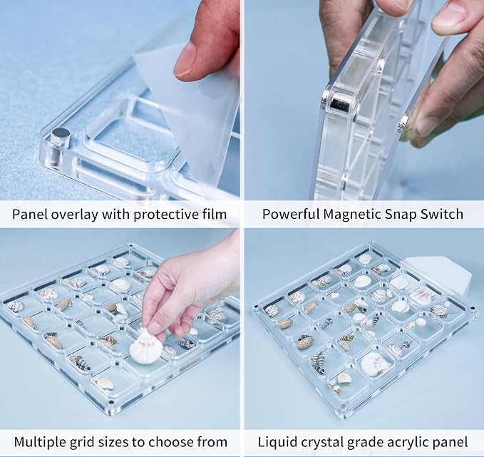 Acrylic Magnetic Seashell Display Case HD Panel with Tweezers | Large Upgraded Grids with Magnetic Snap, a Seashell Display Box for Collecting Shells, Jewelry, Crystals, Beads - Image 3