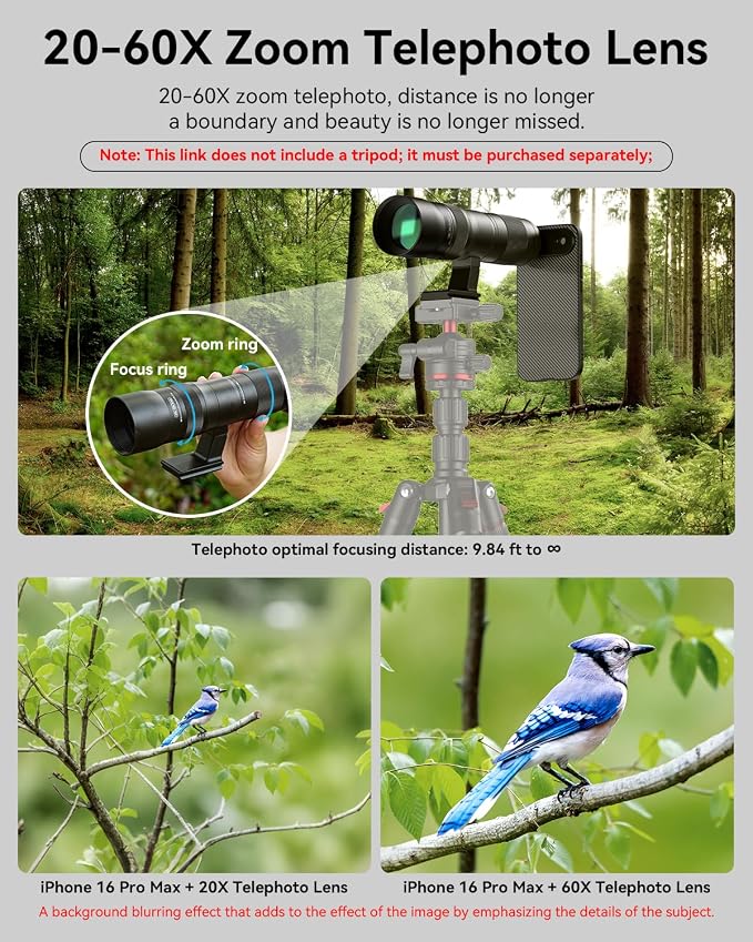 20-60X Zoom Telephoto Lens for iPhone 17 Air, Evil Eye High Power HD Telephoto Phone Lens with Phone Case - Image 3