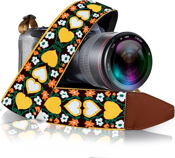 Art Tribute Camera Strap - Shoulder, Crossbody & Neck Camera Strap for Photographers, Fits All Cameras, Canon Nikon Sony Fujifilm, Padded Strap W/Quick Release, Embroidered Cotton & Leather Ends by ArtTribute