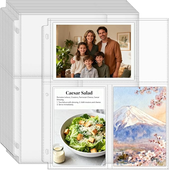 VOKOY 50 Pack 4" x 6" Clear Photo Sleeves for 3 Ring Binder, Double Sided 3-Pocket Sheet Protectors Archival Photo Album Postcard Refill Pages Storage Pockets Organizer, 300 Pockets by VOKOY