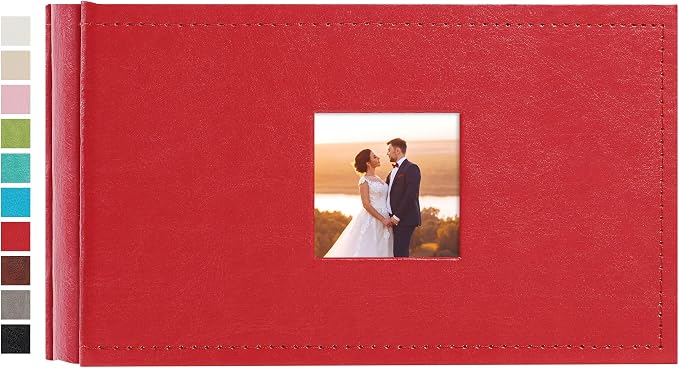 potricher Small Photo Album 4x6 100 Photos, Leather Cover, Red | Leather 4x6 Picture Album with 100 Horizontal Pockets, Photo Book for Family, Wedding, Anniversary, and Baby by potricher