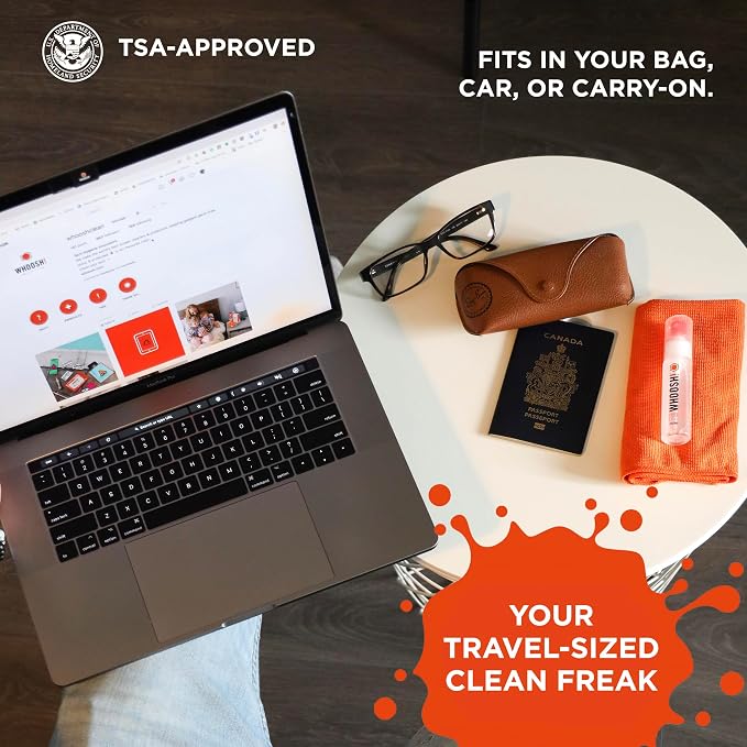 WHOOSH! Screen Shine Go – Refillable Screen Cleaner Kit, 1 fl oz | Includes 6x6" Microfiber Cloth, TSA Approved for Travel, For MacBook, Phone, iPad & Eyeglasses, Streak Free Finish - Image 4
